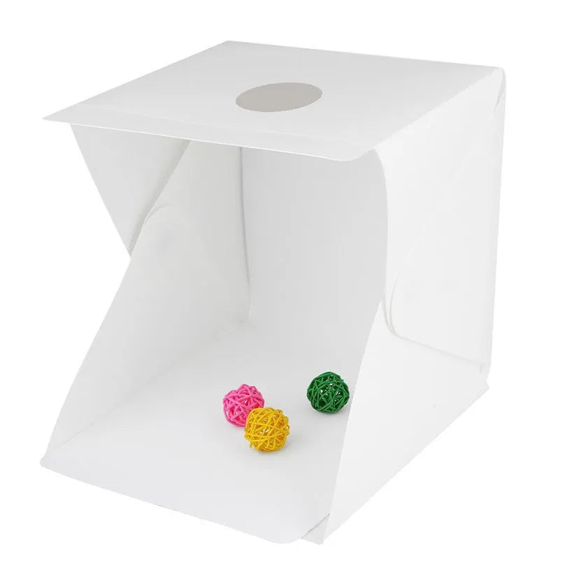 Mini folding studio set with dual LED light bar and six coloured background cloths, 40x40x40cm