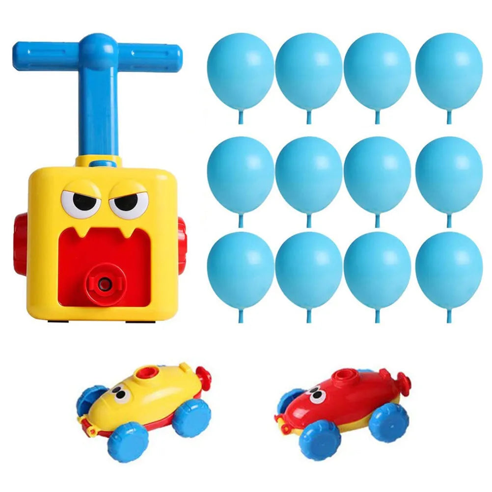 Children's air balloon powered car toy set with 2 ABS plastic cars and 12 balloons on a white background