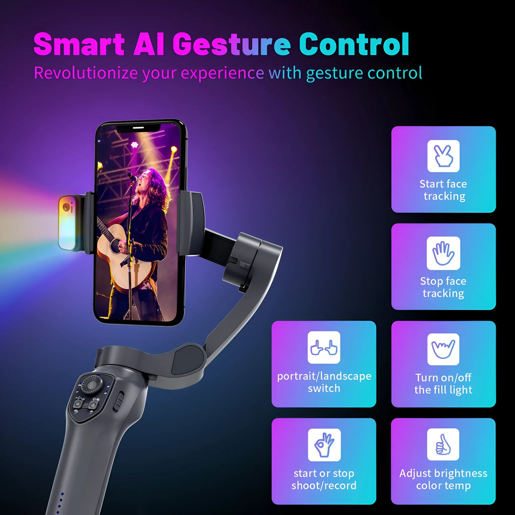 RK Series gun colour foldable handheld phone gimbal stabilizer with USB port.