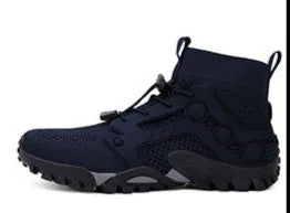 Outdoor climbing boots with Flyknit upper and rubber sole in army green colour