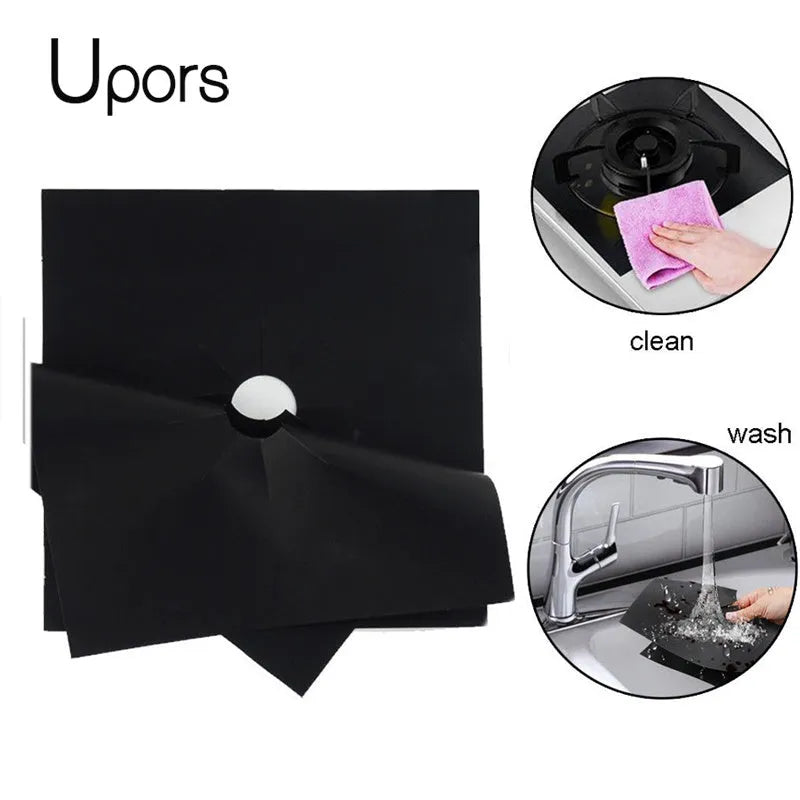 Gas stove surface protection pad made of Teflon-coated glass fibre cloth in black, measuring 27 x 27cm
