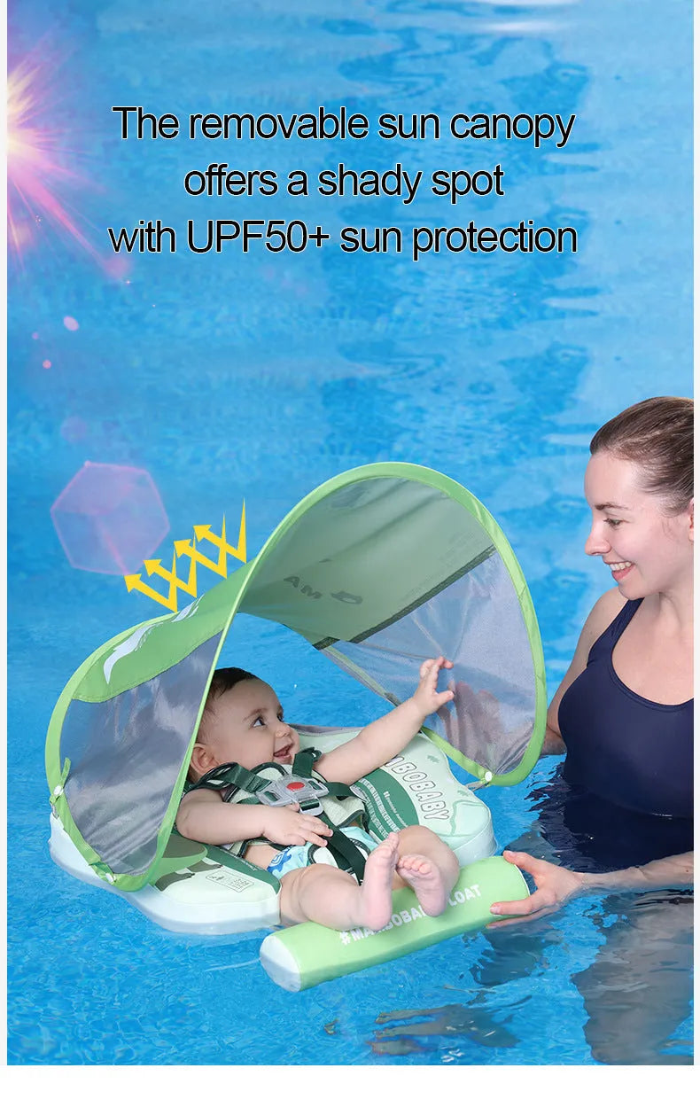 Green avocado dinosaur pattern baby swimming ring with sun shade inflated for water use