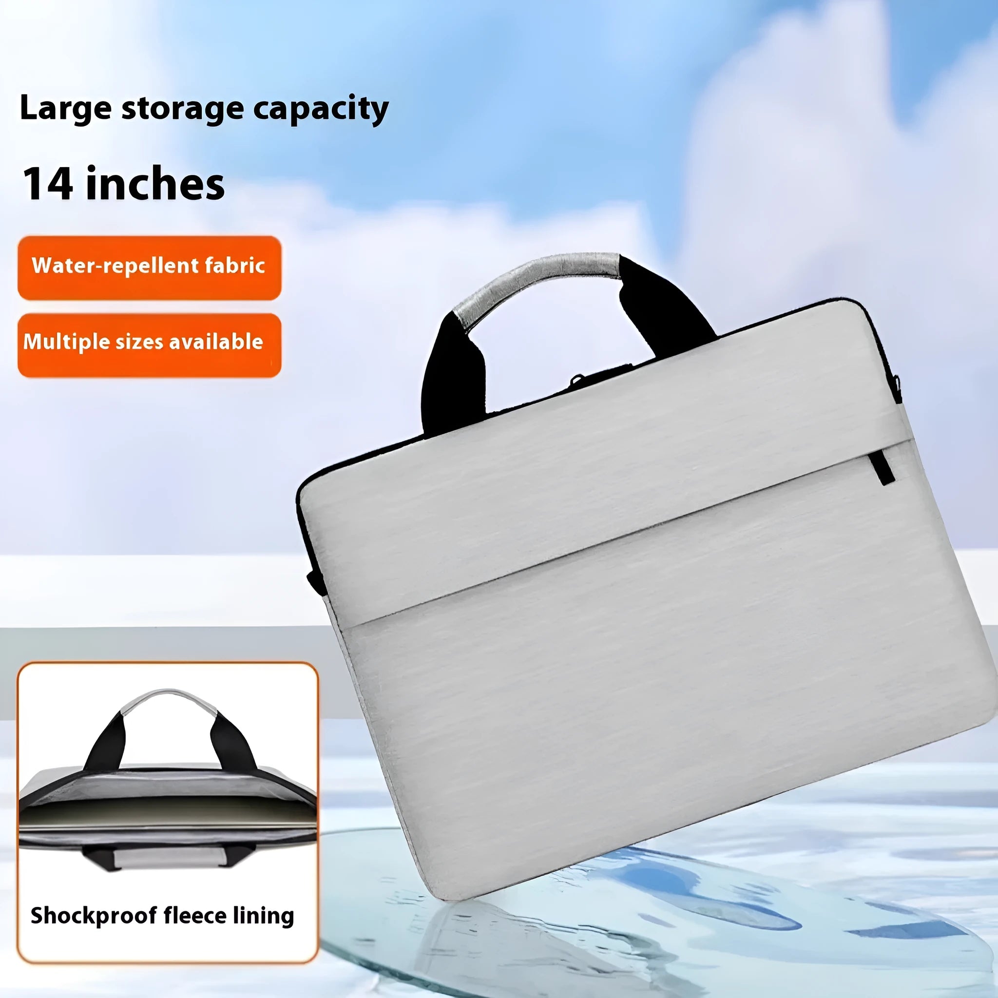 Grey lightweight men's laptop bag with Oxford cloth exterior and inner lining
