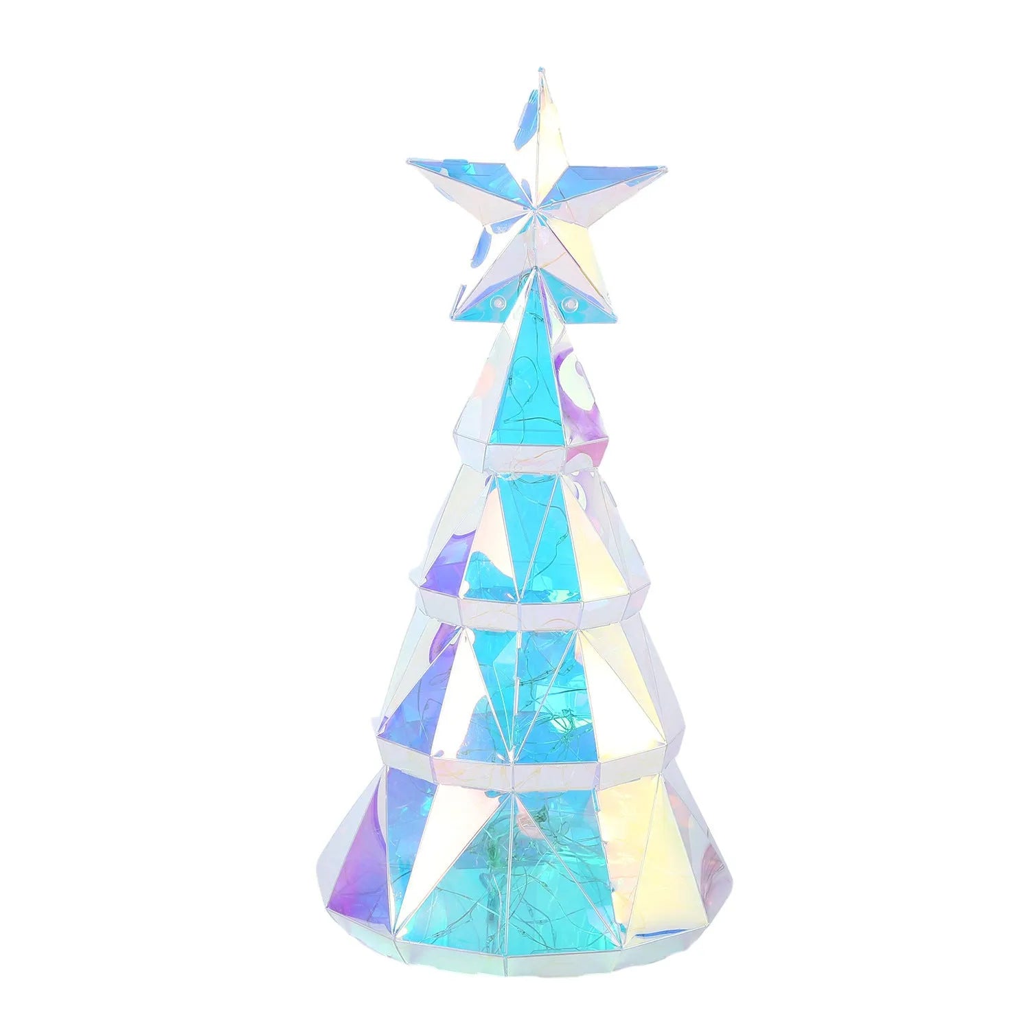 Colourful cartoon-style Christmas tree light made of PET plastic, measuring 14.5cm by 4.8cm by 20cm.