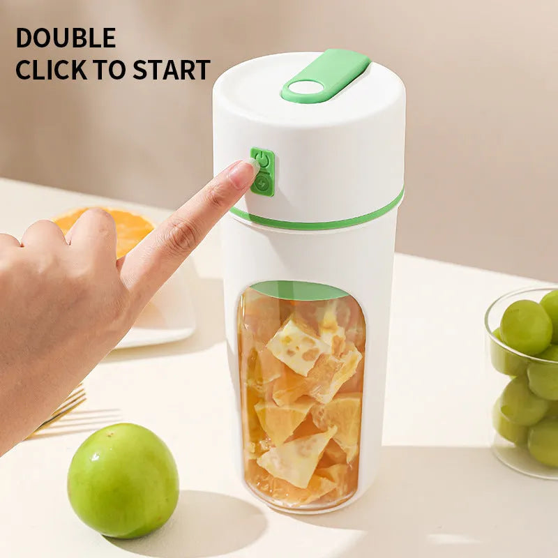 Portable USB charging blender juicer in blue, green, and orange colours with 400ml food-grade cup
