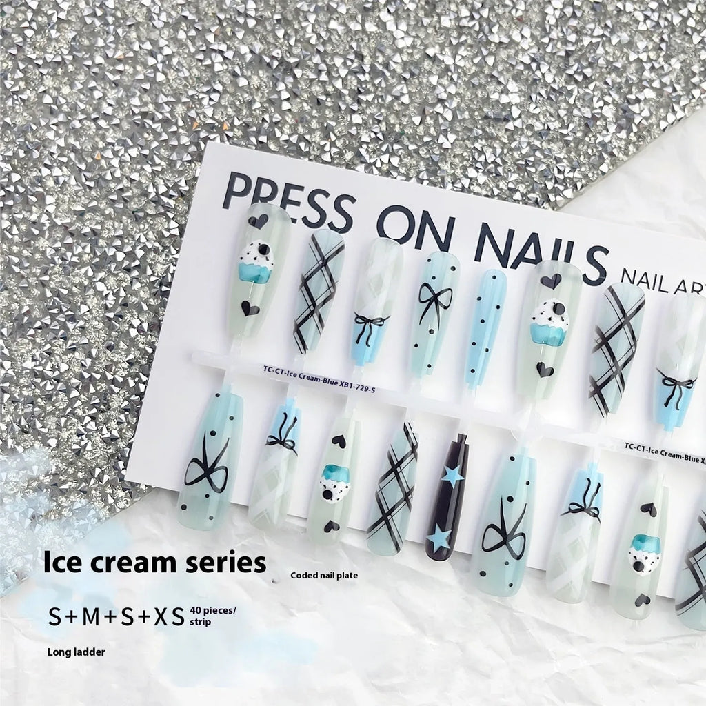 40-piece ice cream nail sticker set with glossy sealing layer in four colours