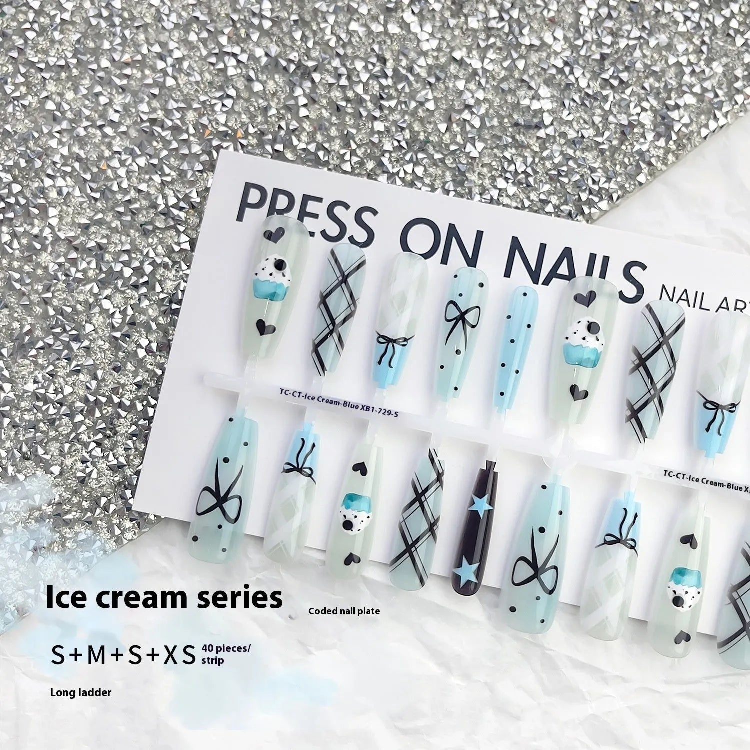 40-piece ice cream nail sticker set with glossy sealing layer in four colours