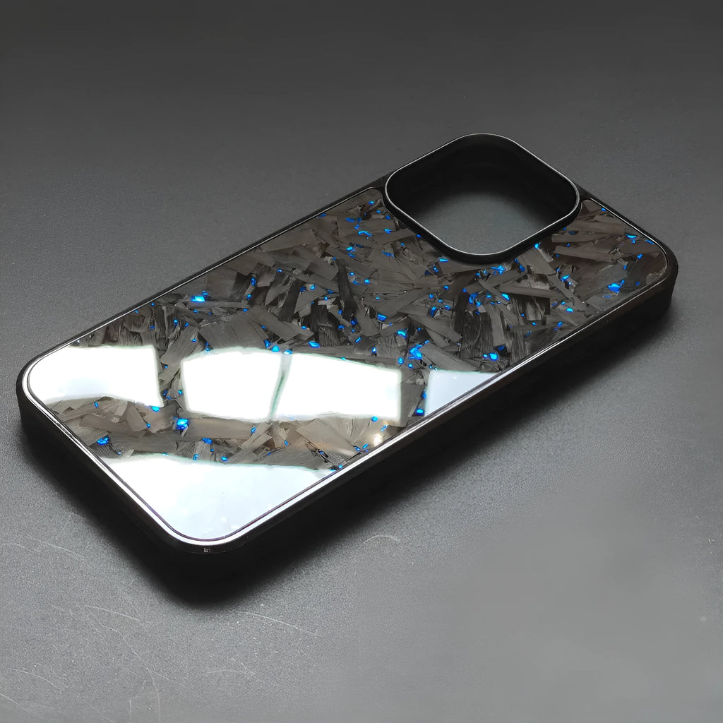 Blue gold splicing carbon fibre anti drop phone case for iPhone 16 Pro Max