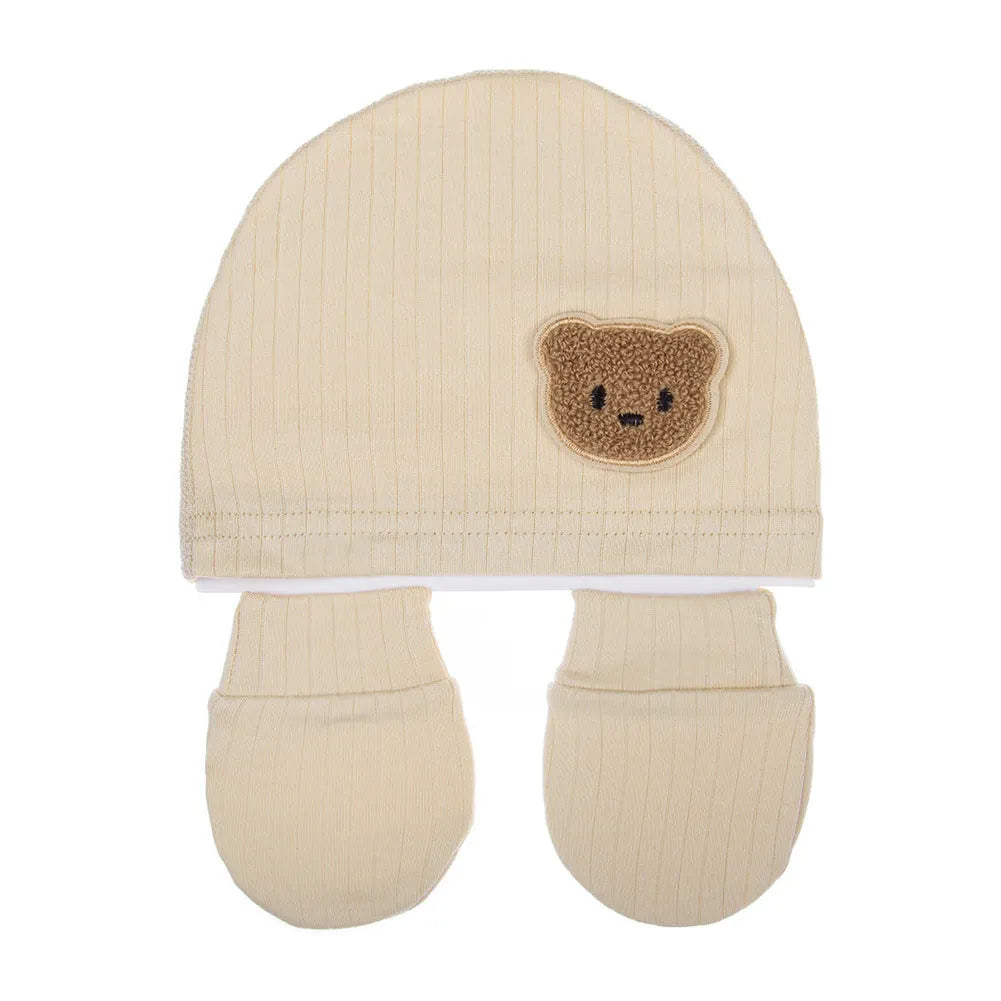 Baby bear printed cotton hat in dome crown style for boys and girls, windproof, warm, in six colour options