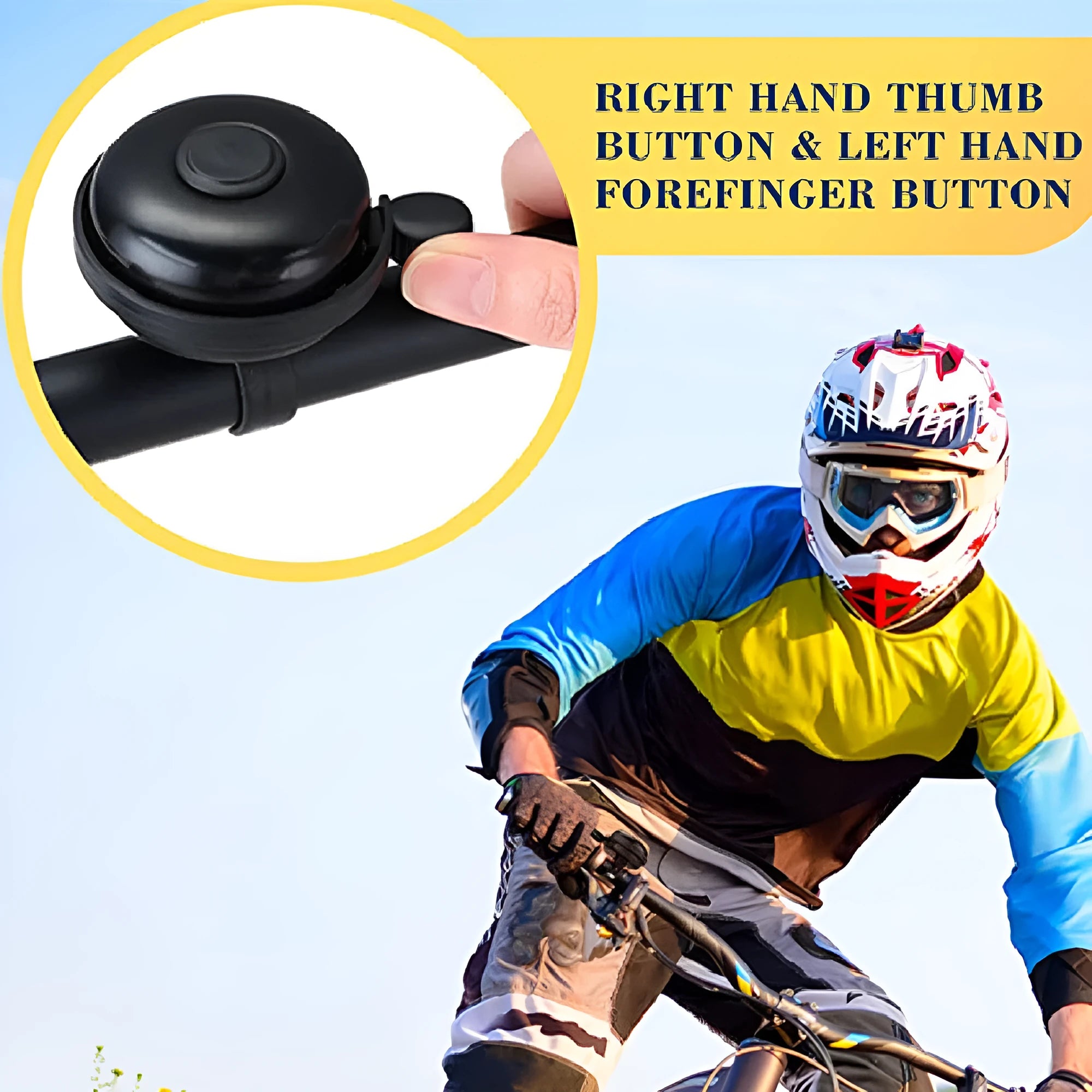 Black bicycle bell with 58mm diameter and ABS plastic construction showing handlebar clamp fixture