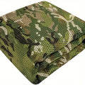 Polyester camouflage mesh fabric with square jacquard weave, six-side rhombus pattern, in bionic tree camouflage.