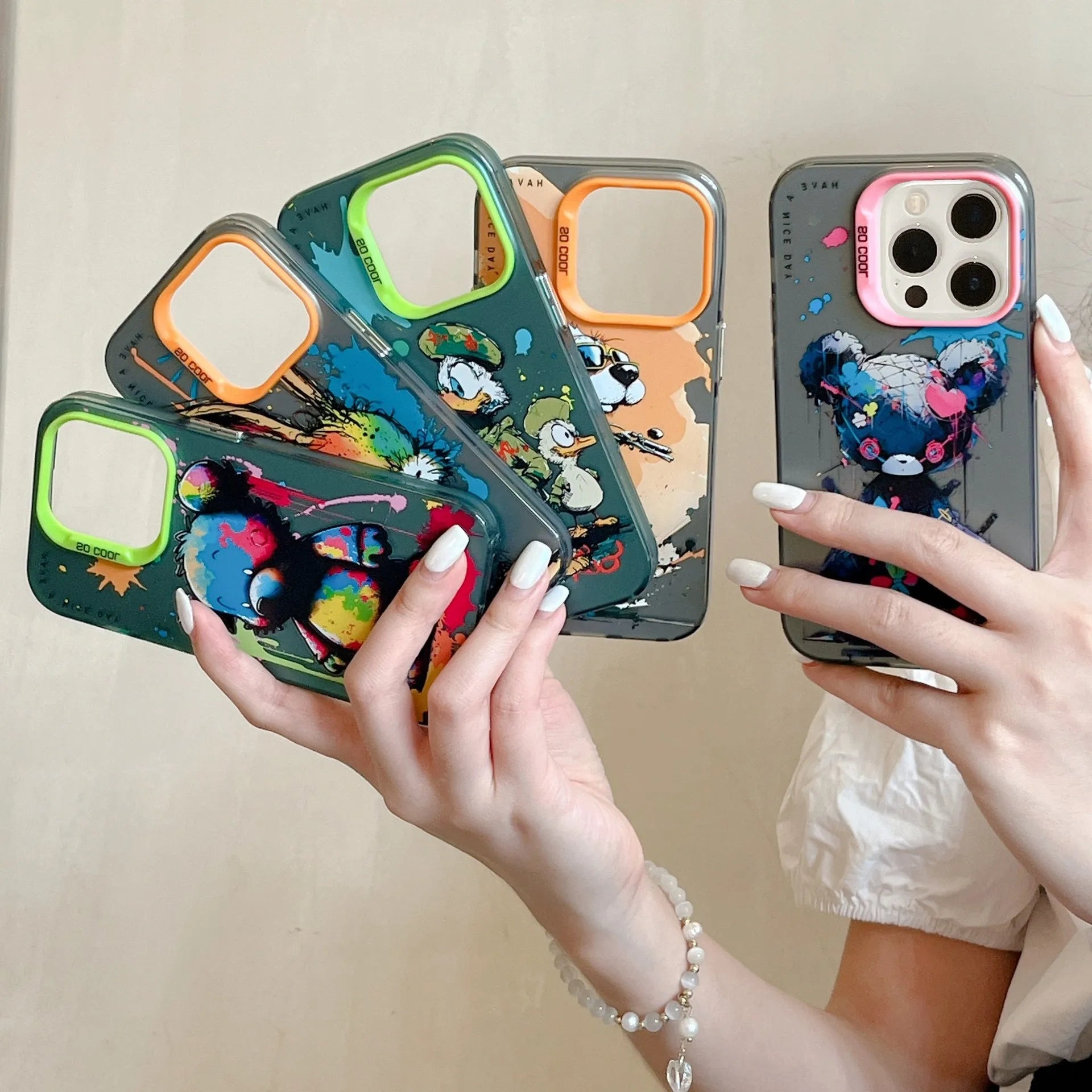 Drop-resistant TPU PC phone case for iPhone featuring an Astronaut colour design with raised edges for screen and lens protection