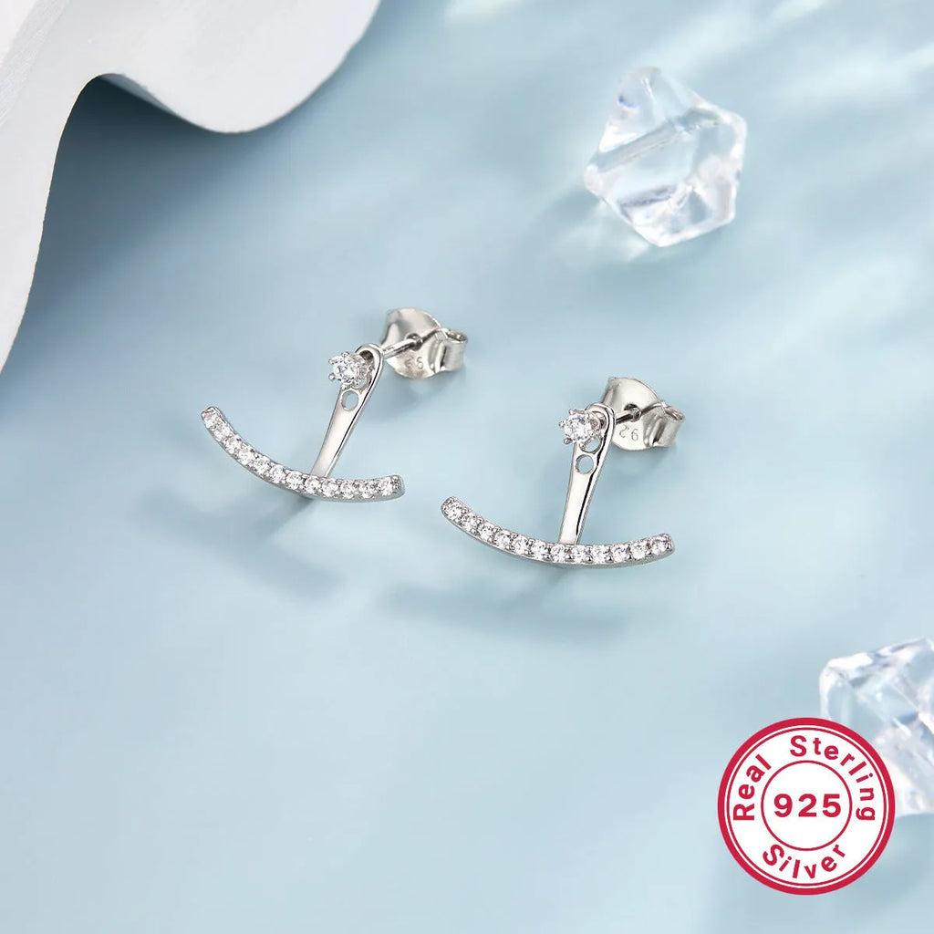 925 sterling silver geometric U-shaped smile earrings with diamond-embedded gang drill elements, four style options