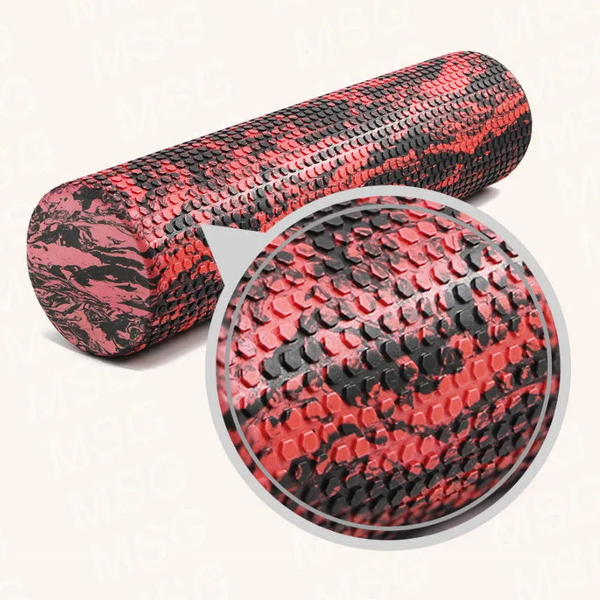 60cm EVA foam massage roller in red and black for muscle recovery
