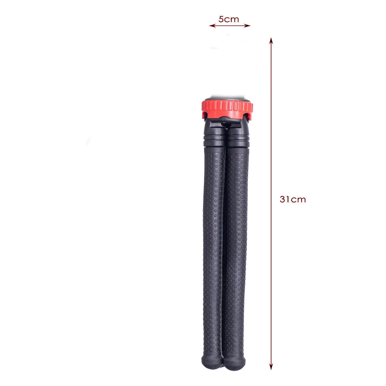 Black flexible octopus leg tripod with spherical gimbal head extended to 30cm.