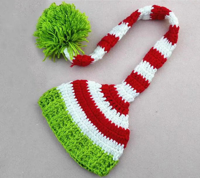 Green acrylic thread leg cover and hat set for 100-day baby photography outfit