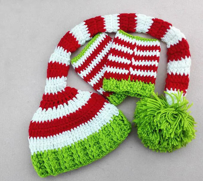 Green acrylic thread leg cover and hat set for 100-day baby photography outfit