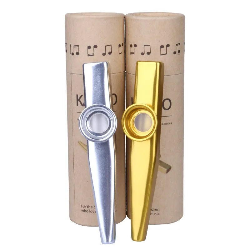 Metal kazoo for beginners with colour option Holy Silver finish on white background
