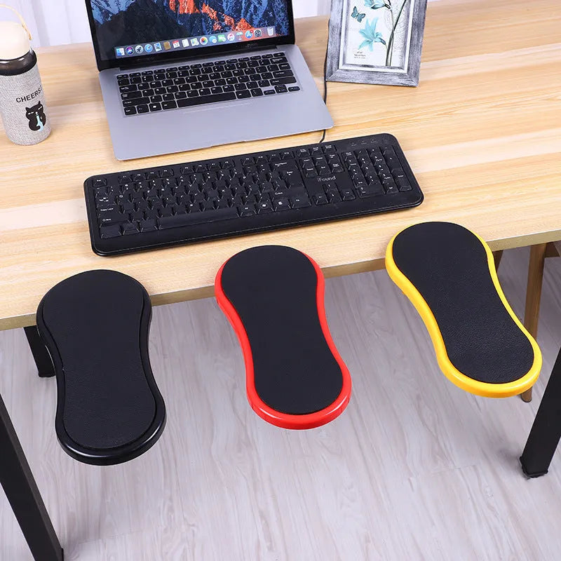 Computer hand bracket mouse wrist pad in red surface leather, 30.5 x 15.5 x 5 cm, with non-slip rubber base and desk bracket