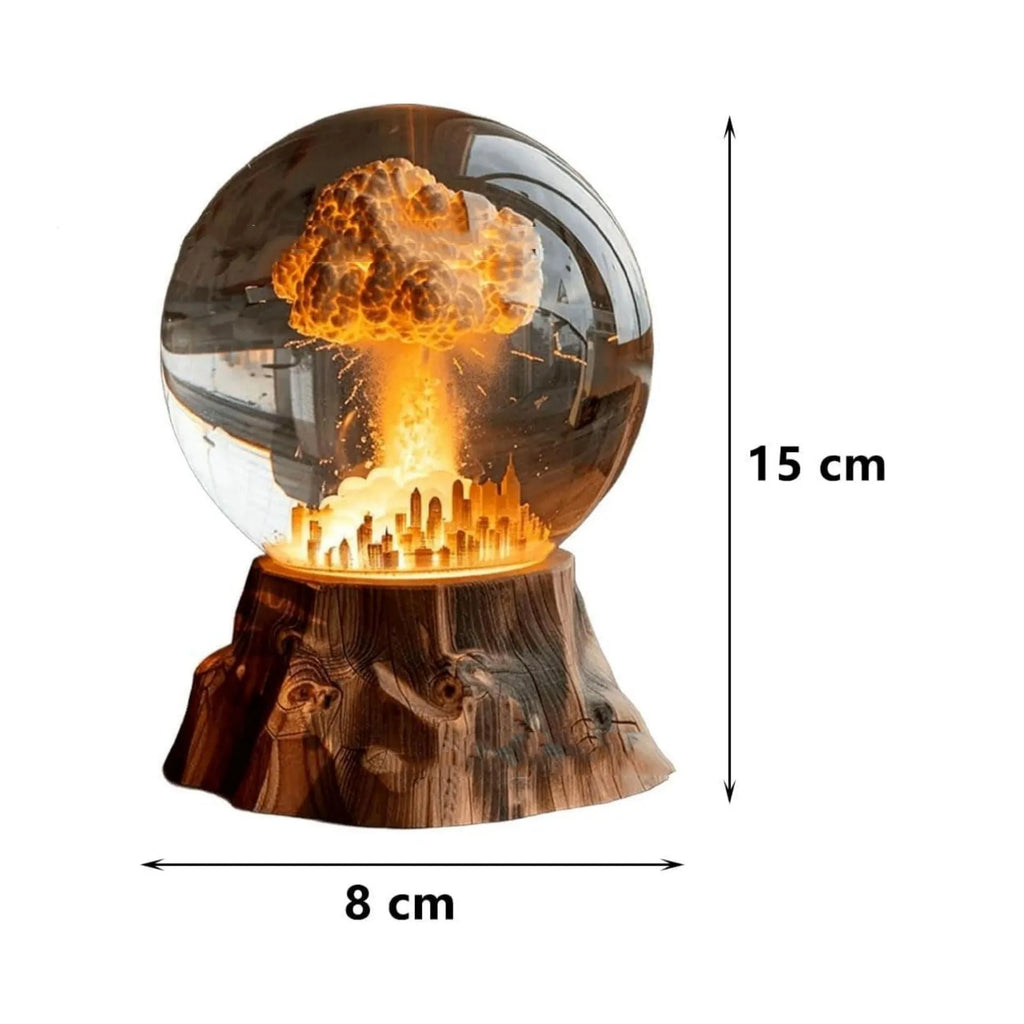 Atomic Bomb Explosion Lamp, 3D mushroom cloud LED night light in hand-painted resin, 15 x 8cm