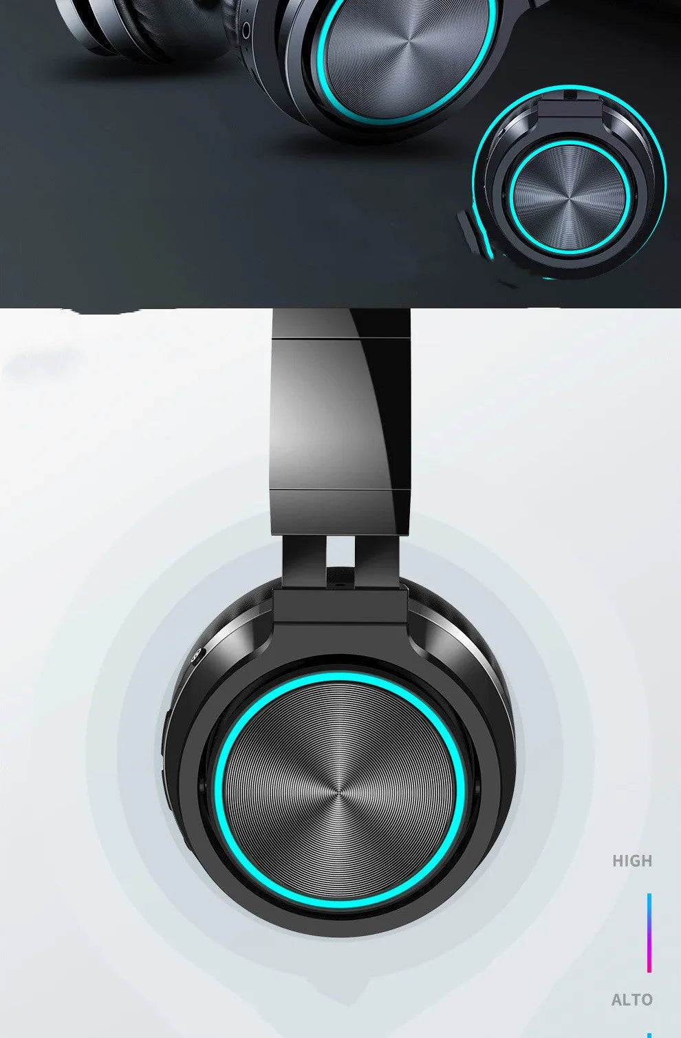 B12 wireless folding headset in black, black and red, or white and grey colour options.