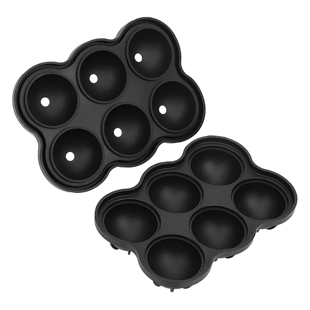Large silicone ice cube maker with six 4.5cm sphere cavities in black