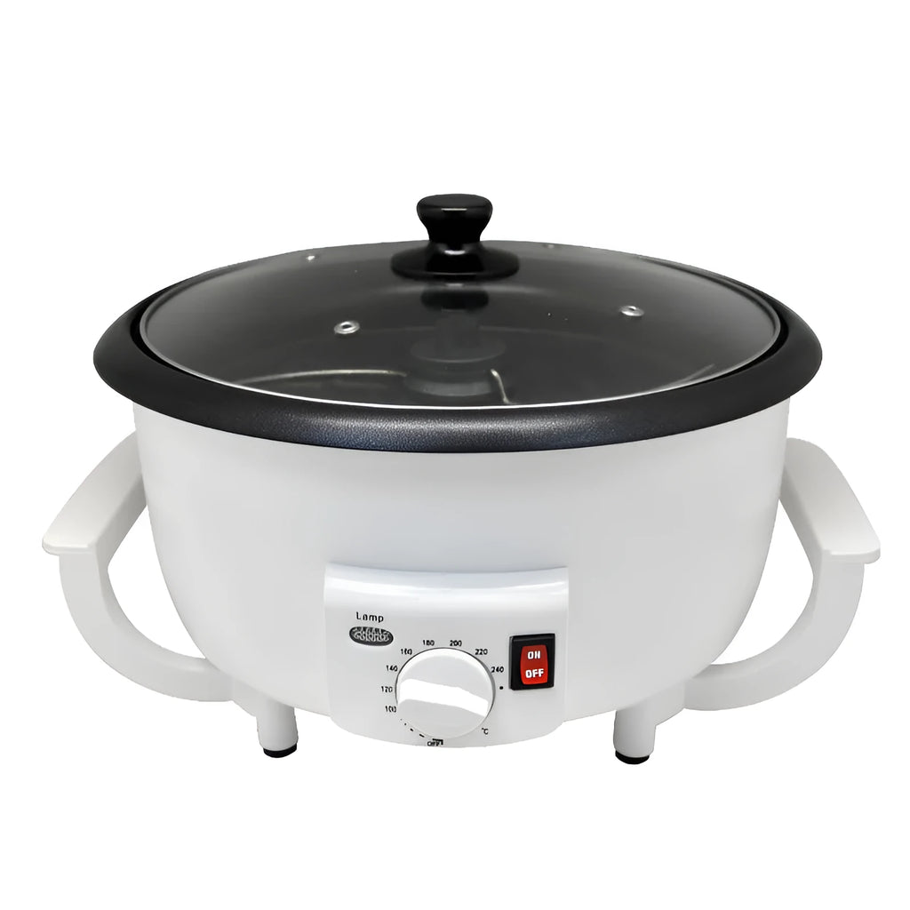 White coffee roasting machine with 750g capacity and 1200W power for home bean roasting