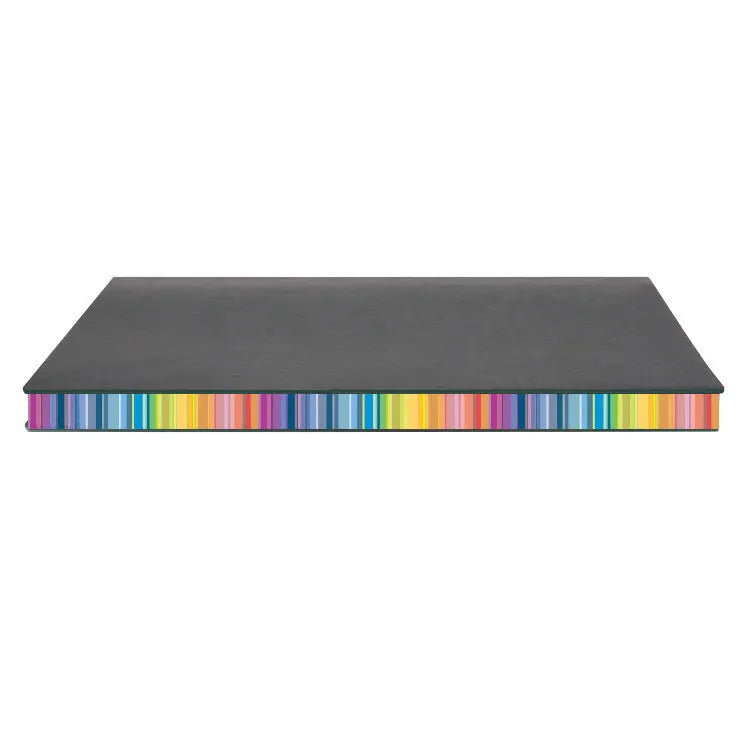 Rainbow side A5 notebook with PU leather back cover and 100g Daolin paper, black colour option, on a flat surface