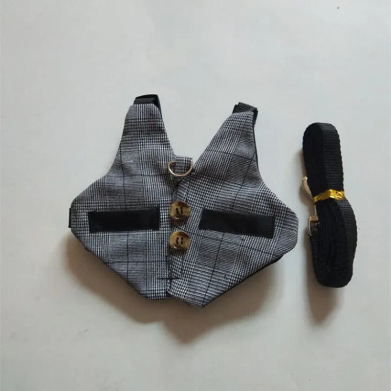 Grey cloth rabbit chest harness and leash set for small pets