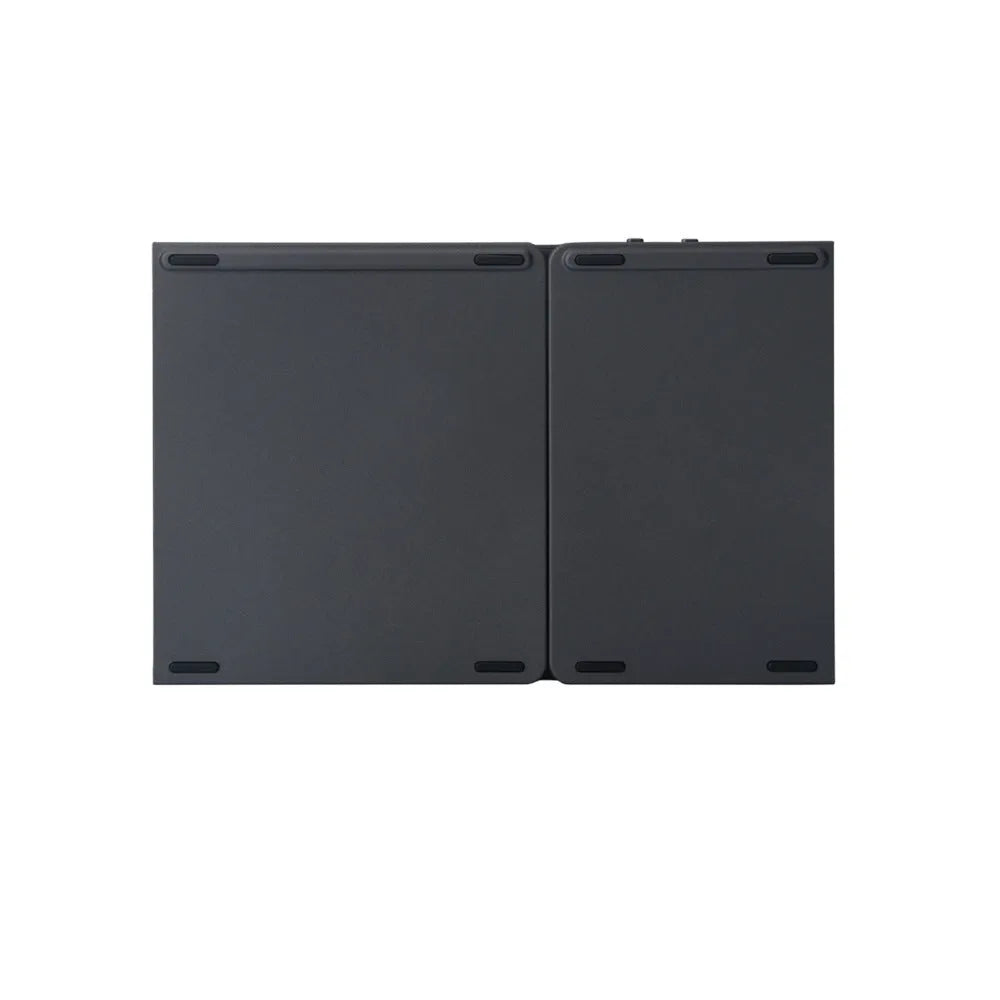 Ultra-thin tri-fold folding Bluetooth keyboard with touchpad in black or silvery white, showing folded and open positions