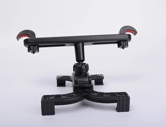 Black car seat tablet holder mounted on headrest with iPad