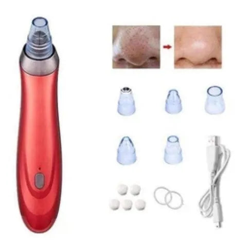 Handheld electric blackhead remover pore cleaner tool in black, gold, red, or white colour.