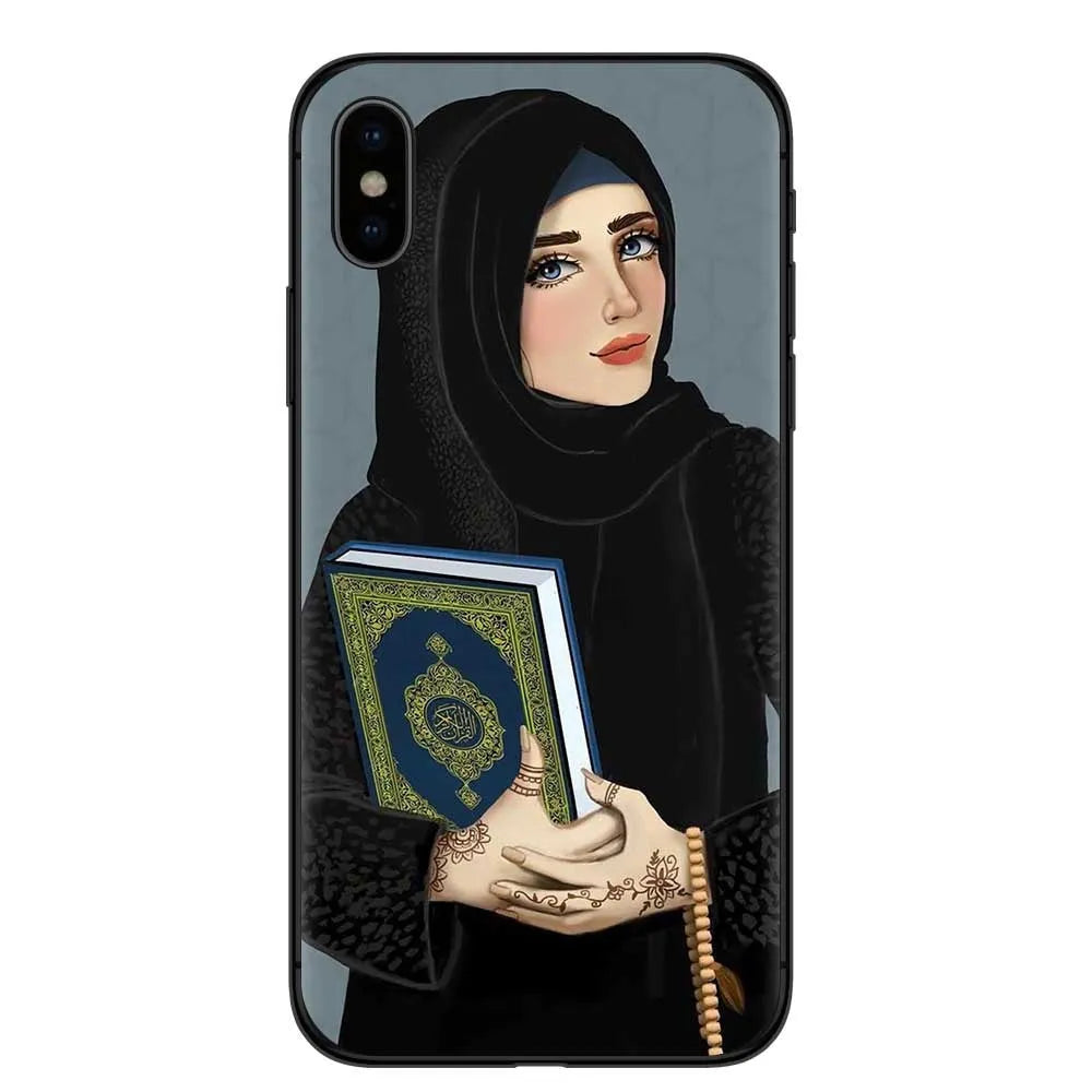 Islamic hijab veil girl design iPhone case with rhinestone floral decoration in various colours