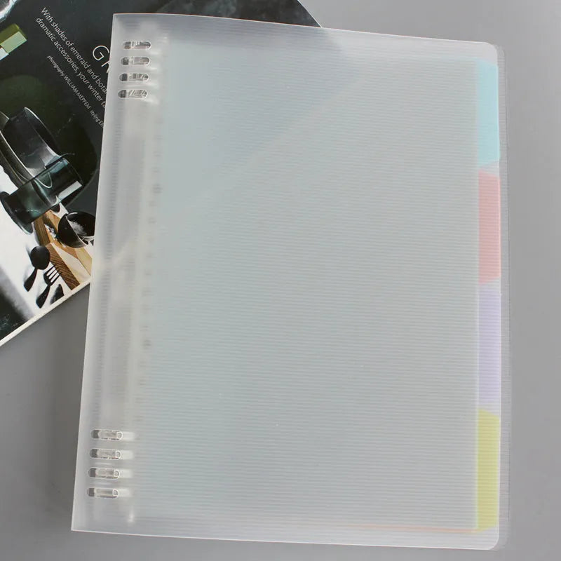 B5 loose-leaf refill paper with colourful PP plastic shells showing 8-hole punch design