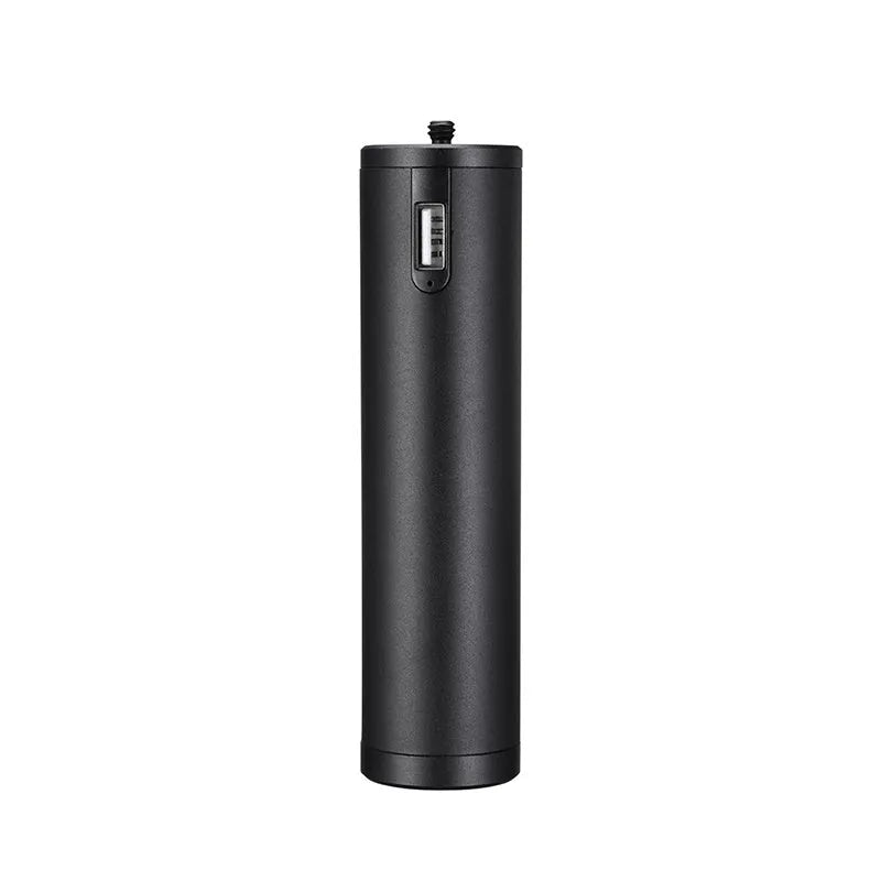 Black aluminium portable power bank with handle and 6800mAh capacity