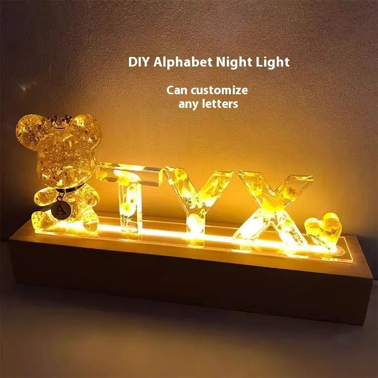 Letter small night lamp DIY kit with dried flowers, glue, tweezers, and mold in multiple colours