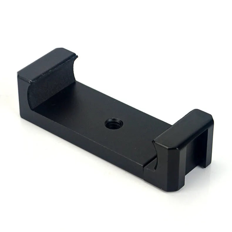 Aluminium smartphone bracket accessory for table top tripod, compatible with Apple iPhone models.