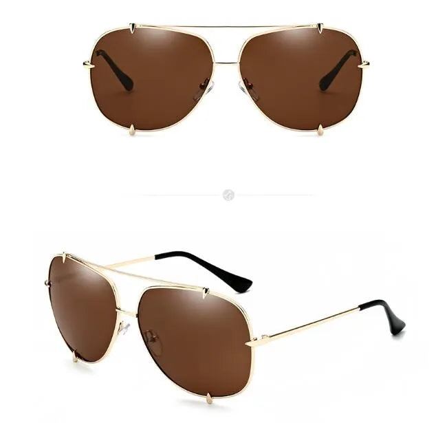 Metal frame UV400 sunglasses with wolf claw rivet, gold frame with black mirror lens, for men and women