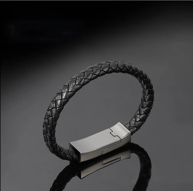 Brown bracelet charging cable with Mini USB connector and gift box packaging