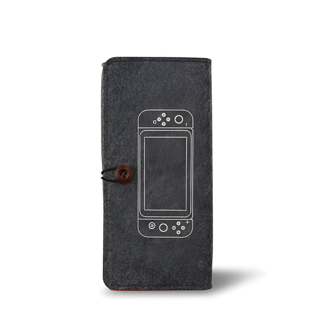 Black felt pouch for Nintendo Switch with game card slots and double layer storage design