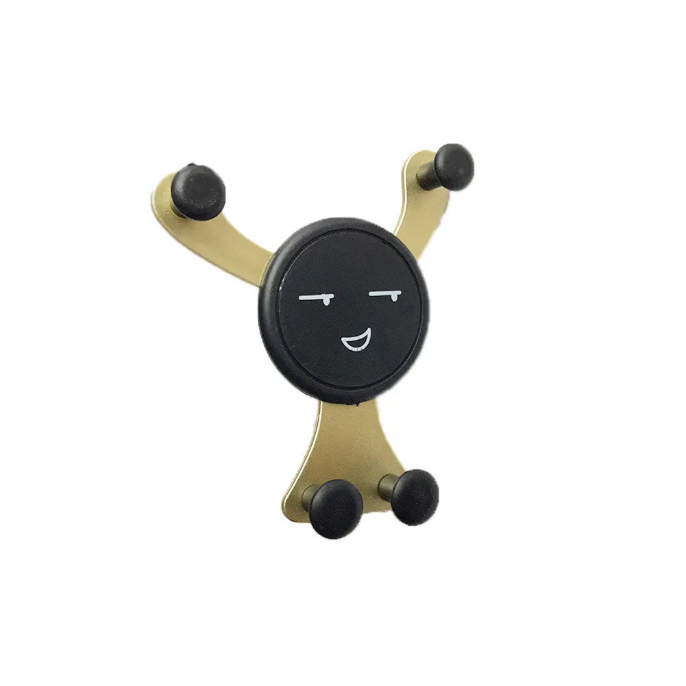 Universal car phone holder in black mounted on dashboard, with gold and silver colour variants visible