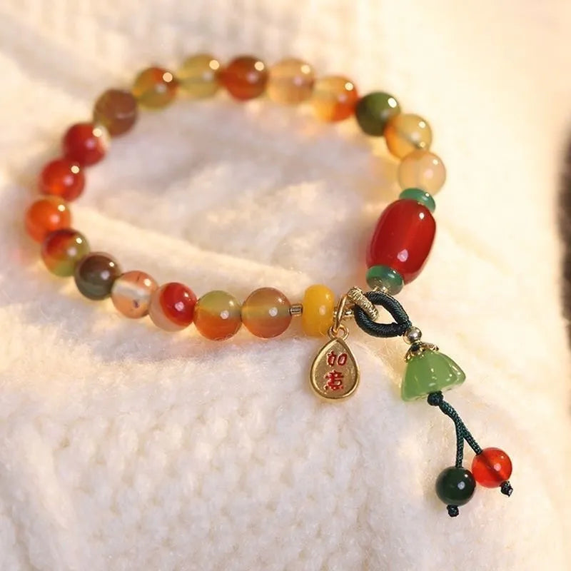 Lotus Ruyi bracelet with mixed materials and handmade construction