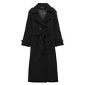 Women's double-breasted long wool coat regular fit with pockets in beige
