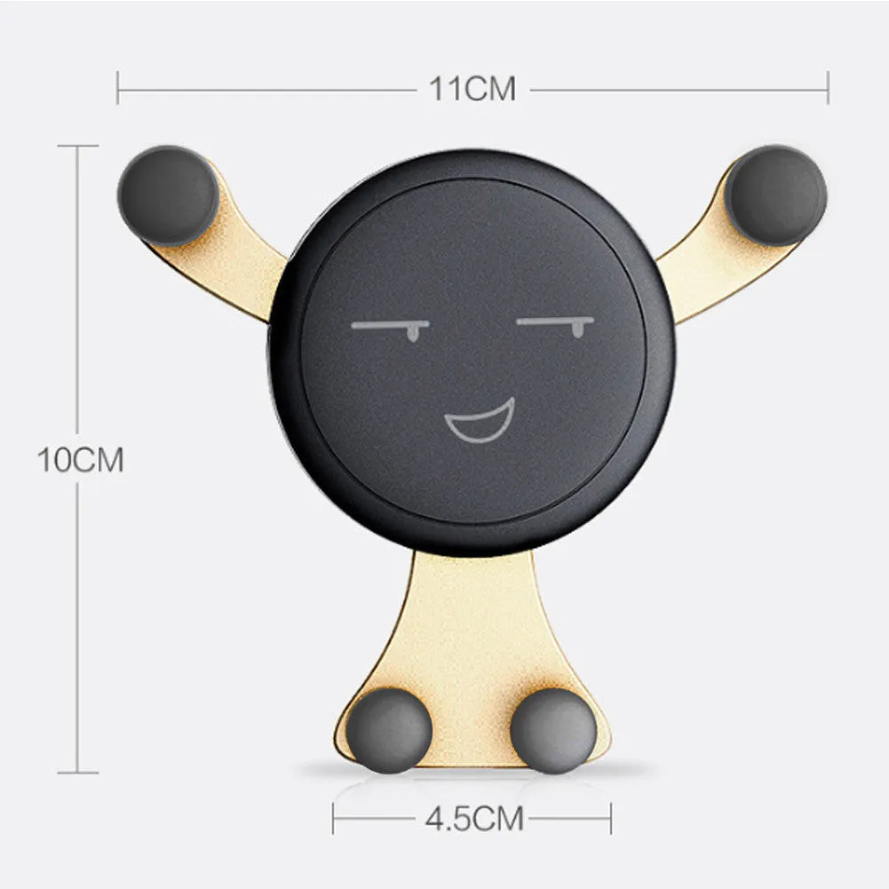 Universal car phone holder in black mounted on dashboard, with gold and silver colour variants visible