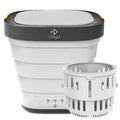 Portable folding bucket washing machine in white with silicone collapsible section and ABS lid