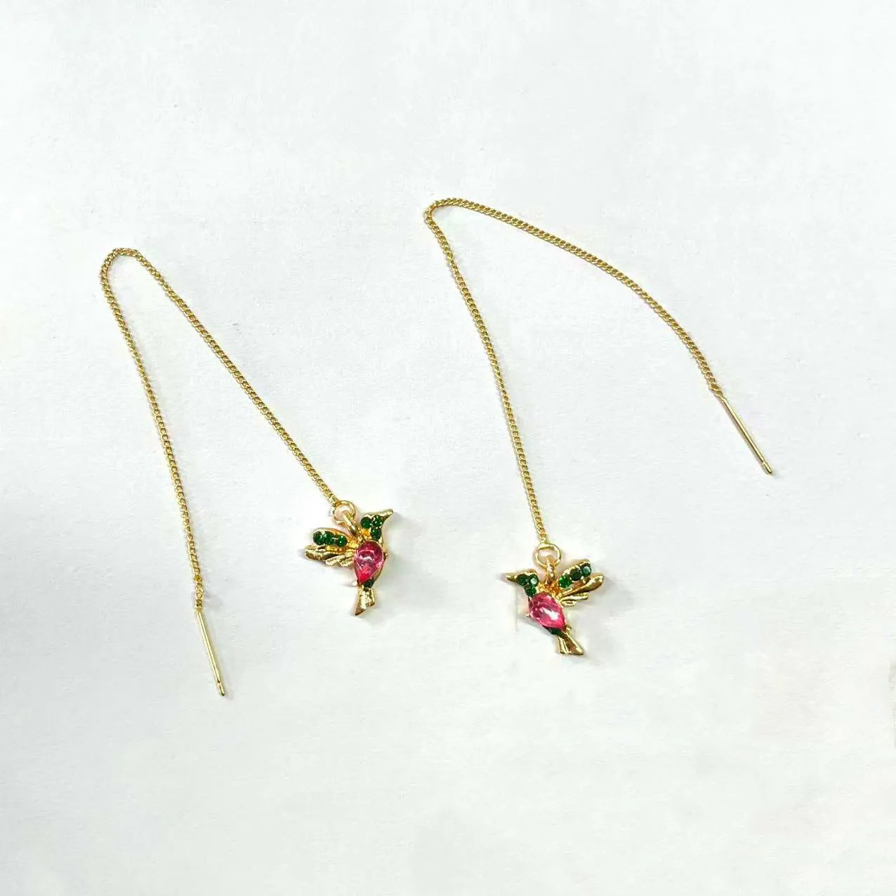 Bird hanging long style earrings with mixed zirconium wing design in alloy construction