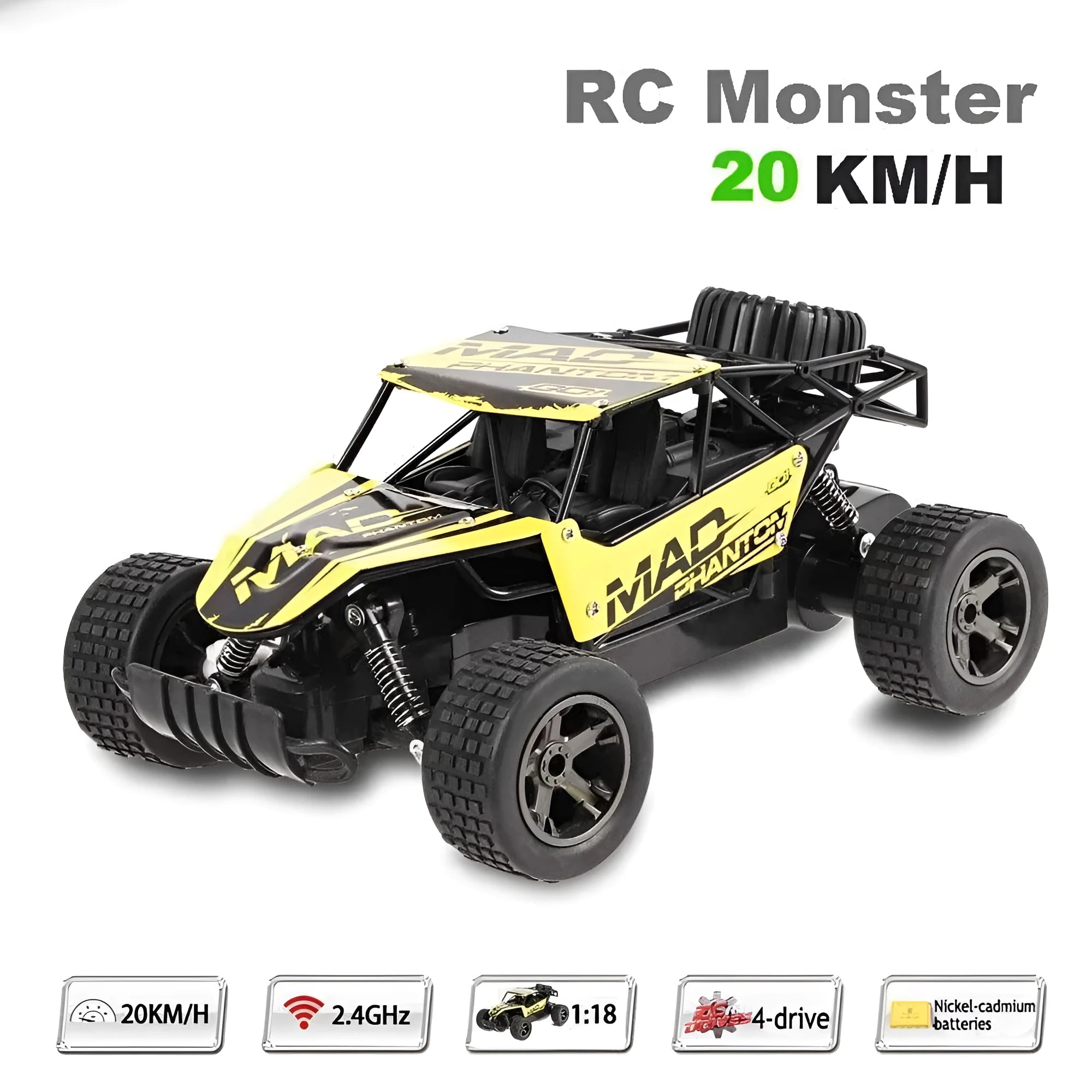 Blue and yellow 1:18 scale remote control drift car with 2.4Ghz transmitter