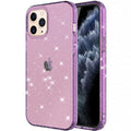 Glitter transparent TPU phone case for iPhone 12 Pro Max shown in pink, black, purple, and clear colours.