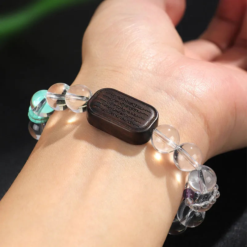 Natural white crystal ebony five warp bracelet showing handcrafted ethnic design and blackwood material