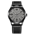 Men's automatic mechanical watch with leather strap on wrist, showing business casual retro style.